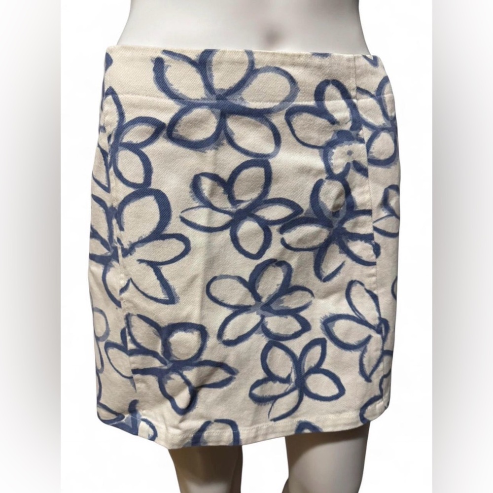 Urban Outfitters BDG Cream Mini Skirt with Blue Brushstroke Print - Picture 3 of 5